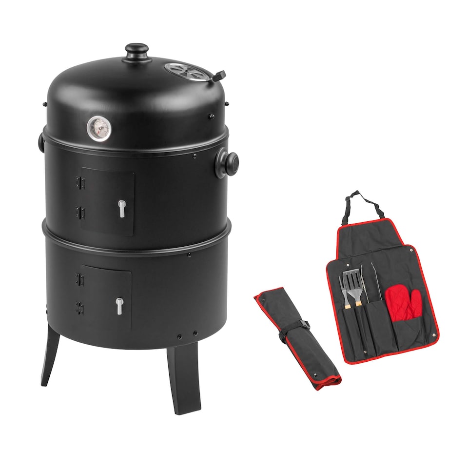 image 1 of KCT 3 in 1 Upright BBQ Smoker - with Tool Set Outdoor Barbeque Cooking Grill