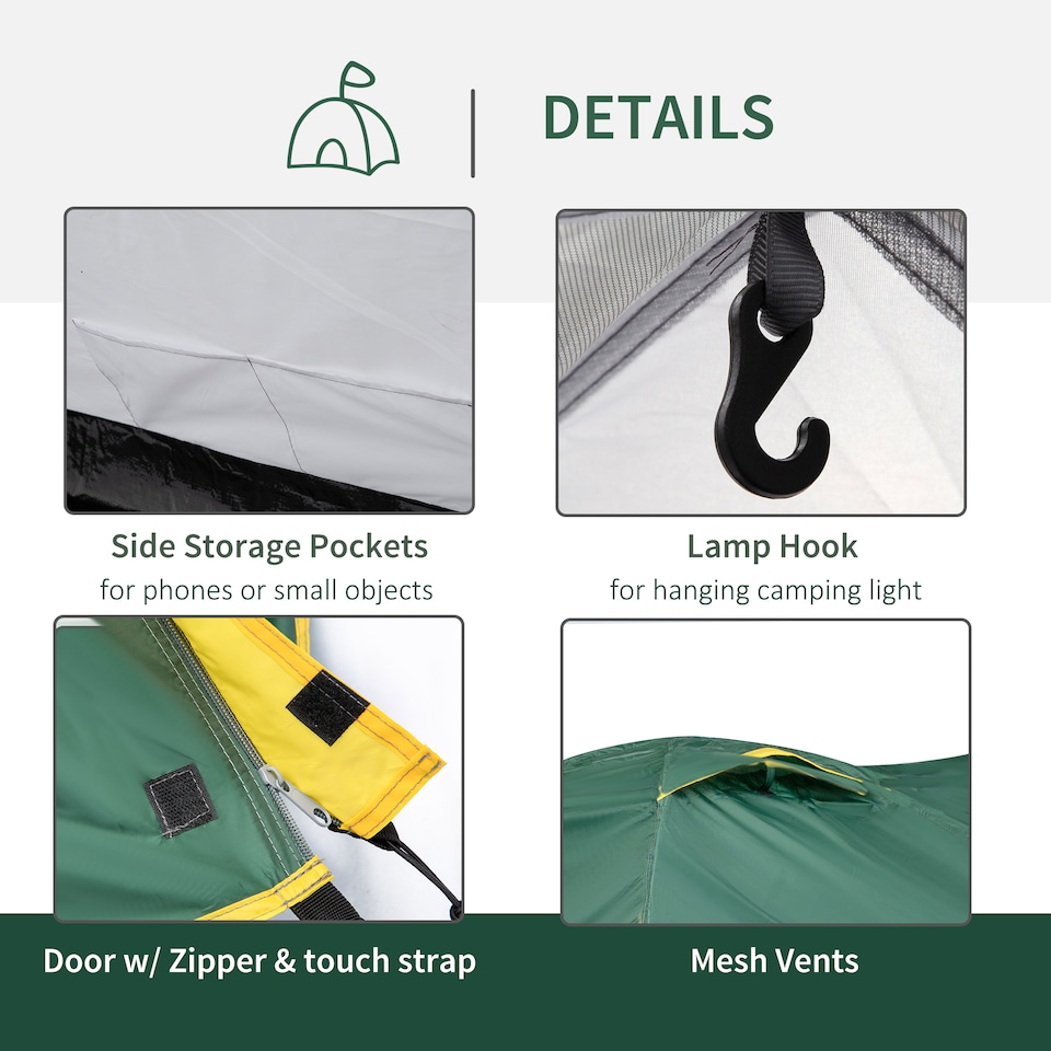 image 1 of Outsunny Compact Camping Tent with Vestibule & Mesh Vents for Hiking Green