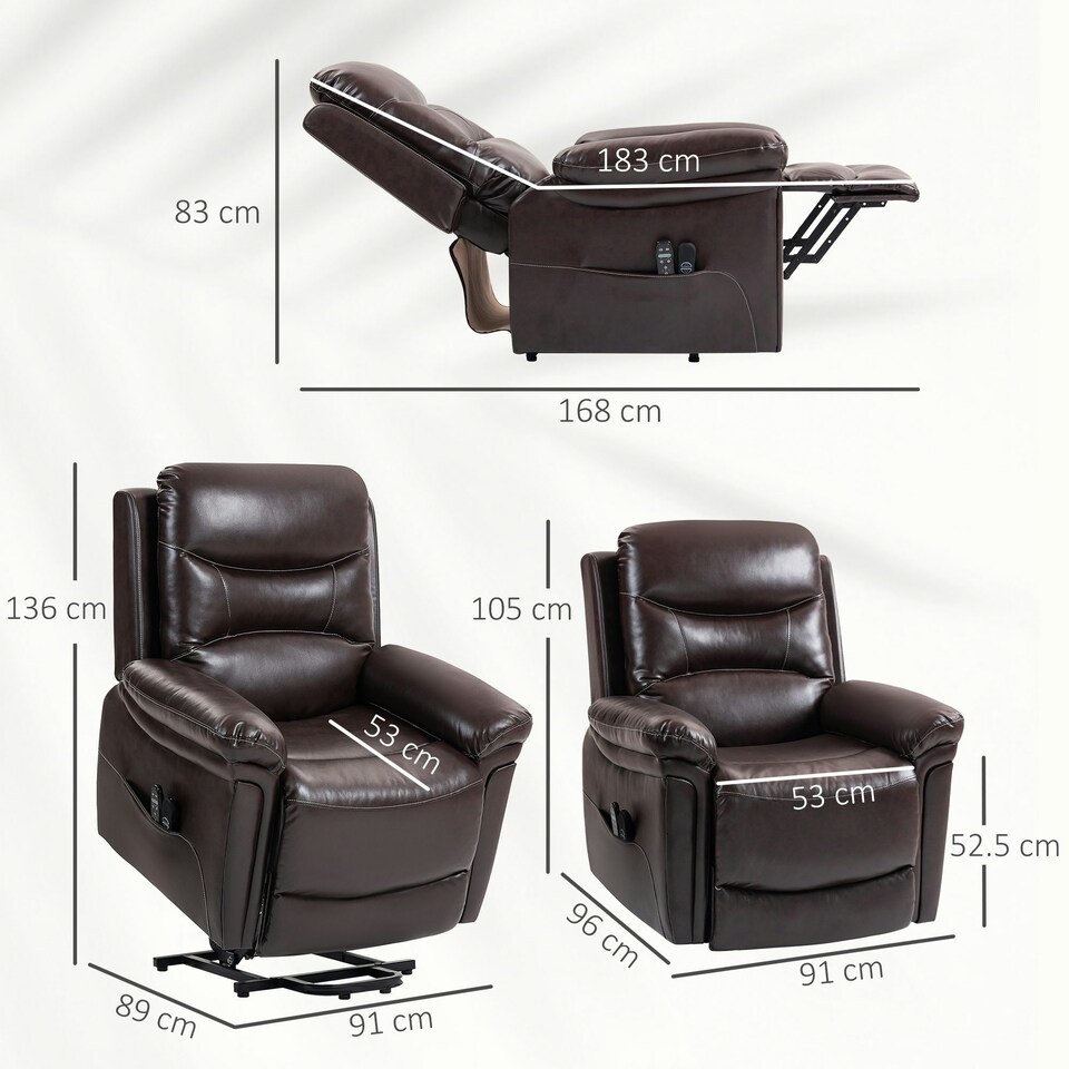 image 1 of HOMCOM Massage Recliner Chair, Lift Chair with Heat, USB, Remote, Brown Brown