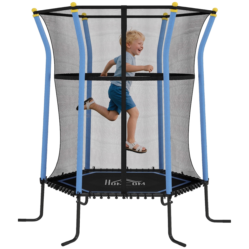 image 1 of HOMCOM 5.4FT Kids Trampoline with Enclosure Indoor Outdoor | Blue | Blue