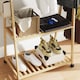 image 8 of HOMCOM Bamboo Clothes Rail Rack with 2 Storage Shelves and 2 Hooks, Freestanding Open Wardrobe Coat Stand with Wheels for Entryway, Bedroom, Natural Wood Effect