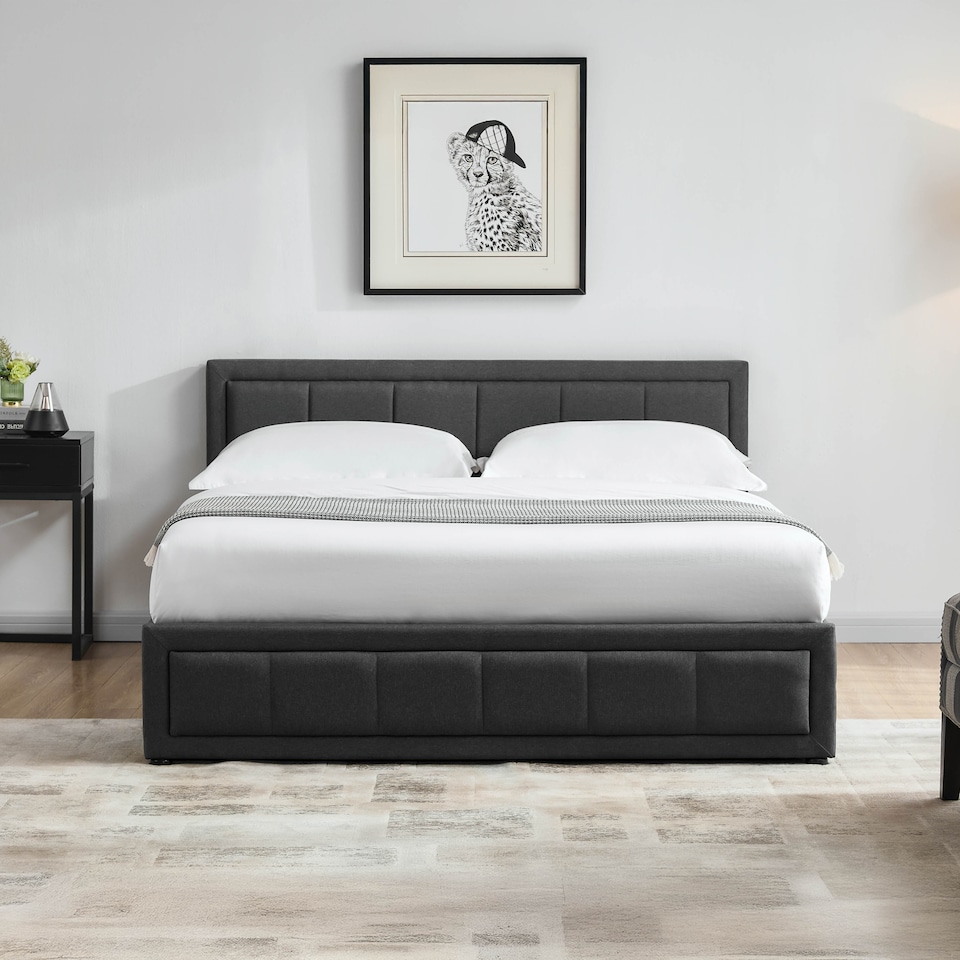 image 1 of Vida Designs Vanita 5ft King Size Ottoman Bed Storage Fabric Upholstered, Dark Grey, 150 x 200cm