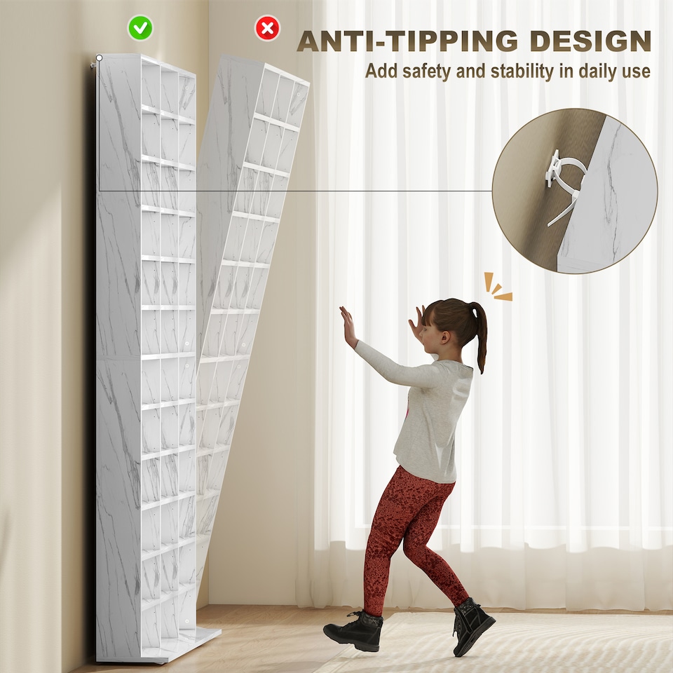 image 1 of HOMCOM 1116 CD/ 528 DVD Storage Unit, Media Storage Shelf, Wooden Display Unit with Adjustable Shelves, 102 x 195 cm, Marble Effect | White