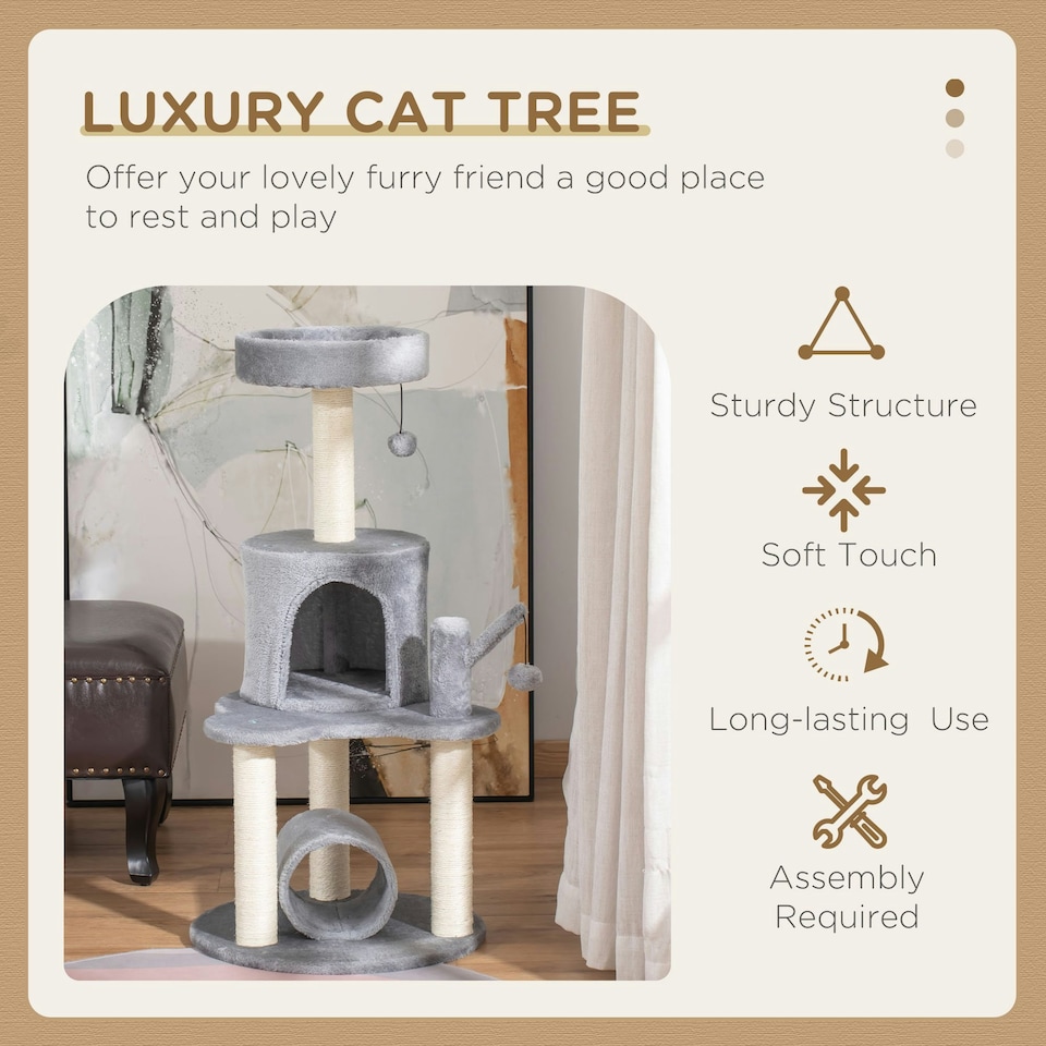 image 1 of PawHut Cat Tree Tower Activity Centre w/ Jute Post Bed Tunnel Perch Hanging Toy