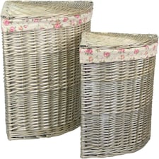 Antique Wash Corner Linen Basket Set 2 With Garden Rose Lining | Multi | Garden Rose