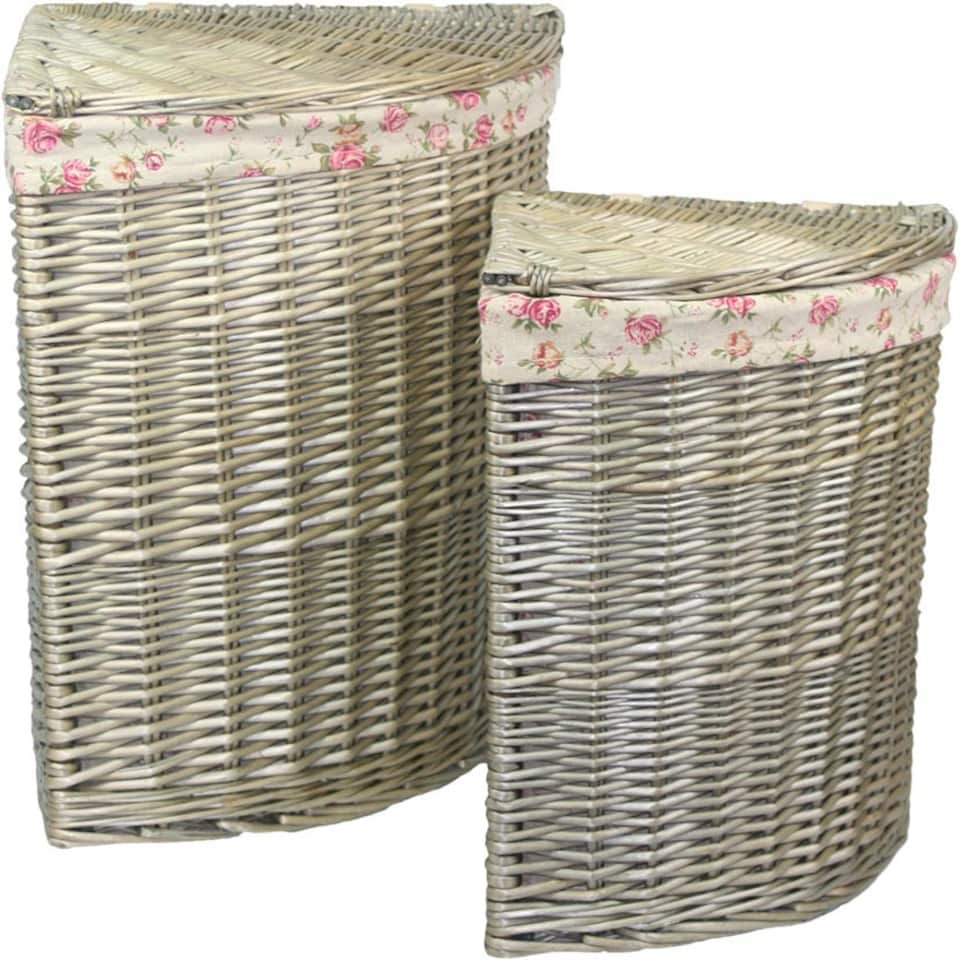 image 1 of Antique Wash Corner Linen Basket Set 2 With Garden Rose Lining | Multi | Garden Rose