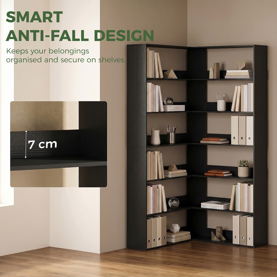 image 1 of HOMCOM 7 Tiers Corner Bookshelf, L-Shaped