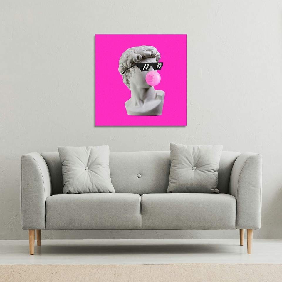 image 1 of Plaster statue,  David's head in pixel glasses (Canvas Print)