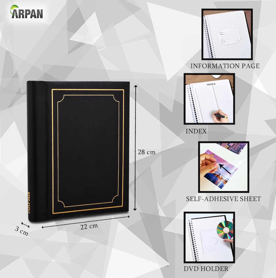 image 1 of ARPAN Self Adhesive Spiral Ring Binding Photo Album – 36 Sheets / 72 Sides – Large Sticky Page Scrapbook Memory Album for Photos, Keepsakes & Special Occasions