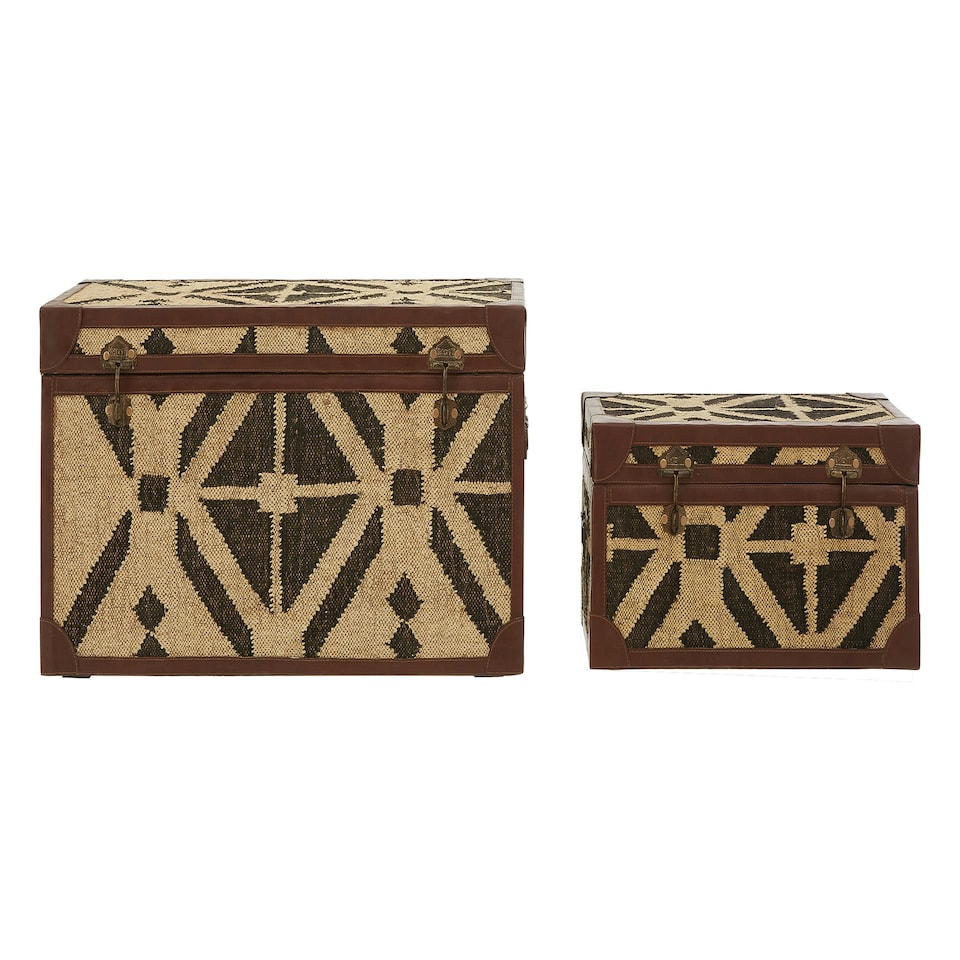 image 1 of Interiors by Premier Multi-Colour Storage Trunks, Set of 2 Metal Trunks, Decorative Storage Trunks, Stylish Storage Trunks Brown
