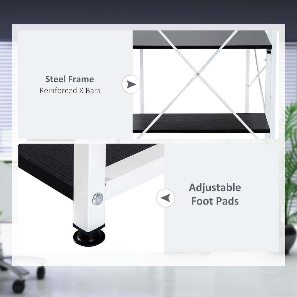 image 1 of HOMCOM Computer Desk with Storage Shelves on Left or Right, Industrial Reversible Writing Desk for Home Office, Study, Easy Assembly, 120 x 64 x 121cm, Black and White