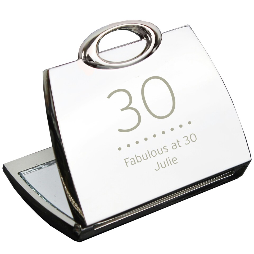 image 1 of Personalised Birthday Big Age Handbag Compact Mirror Silver