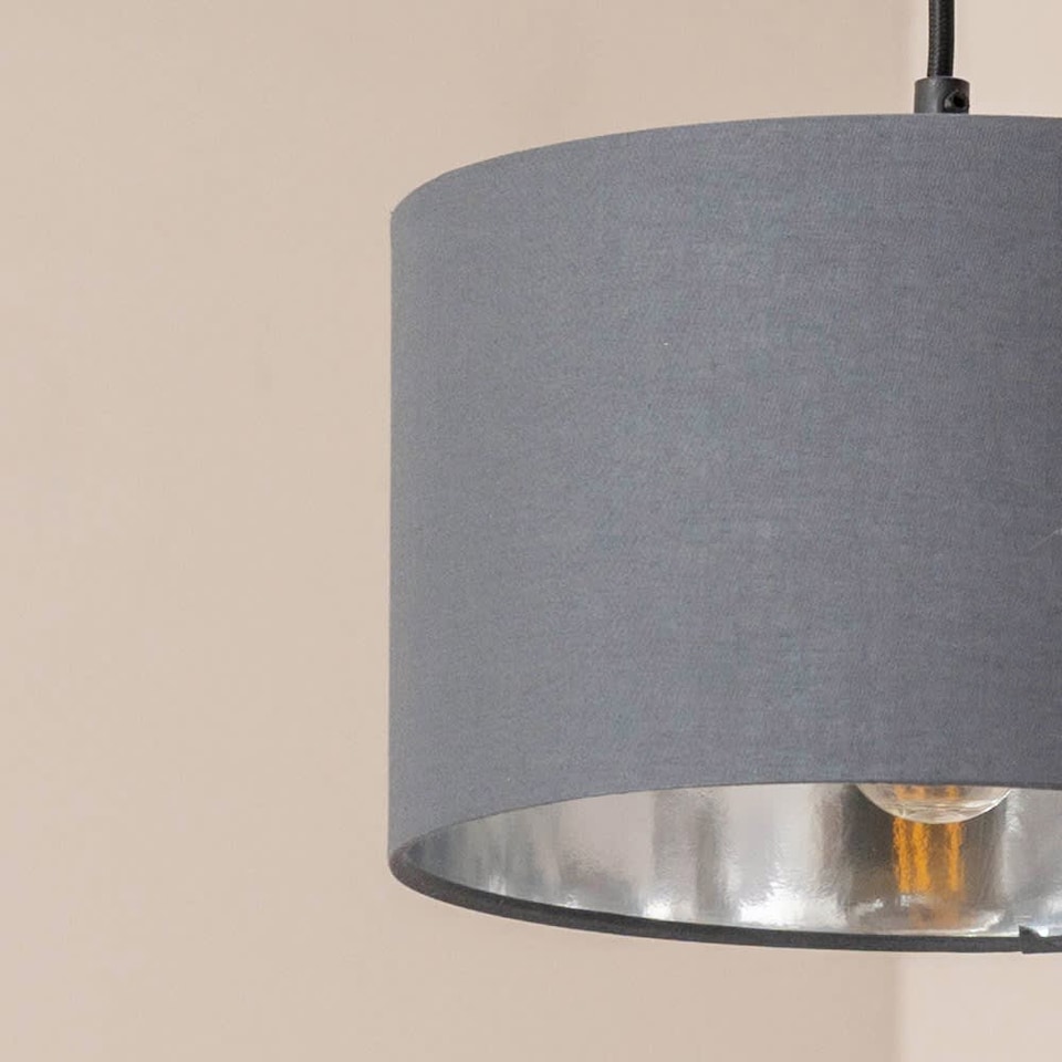 image 1 of ValueLights Reni Small Charcoal Fabric Chrome Inner Lamp Shade & Bulb | Grey
