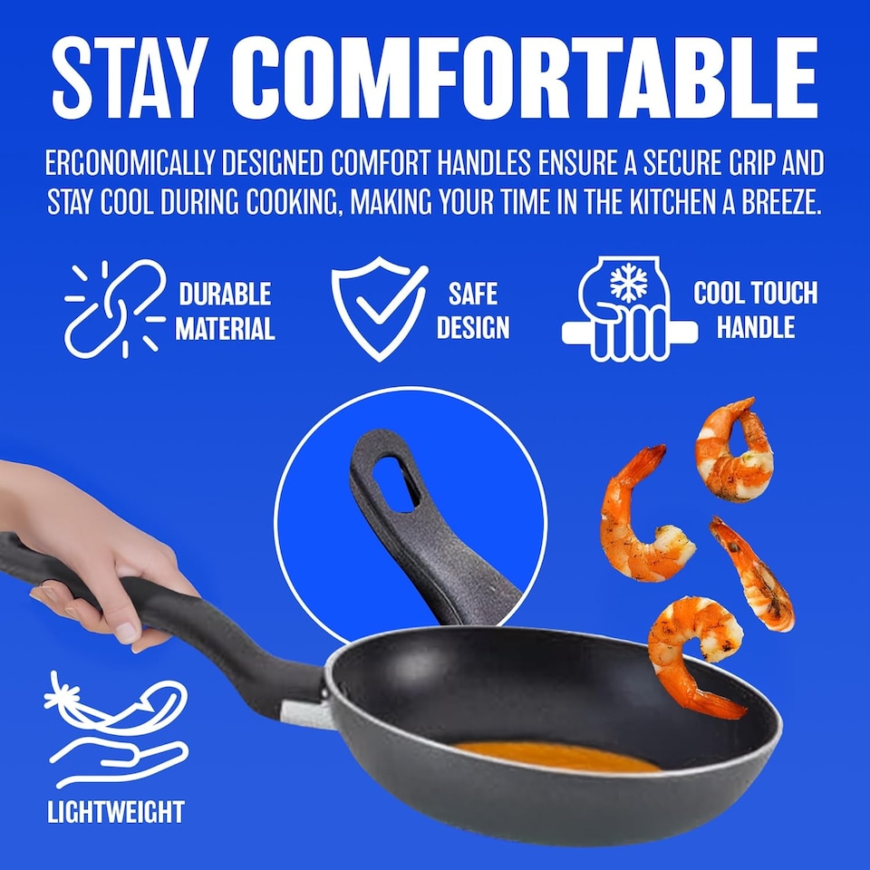 image 1 of Set Of 3 Frying Pan Non Stick Fry Kitchen Eggs Breakfast Dinner Pasta Cookware Set