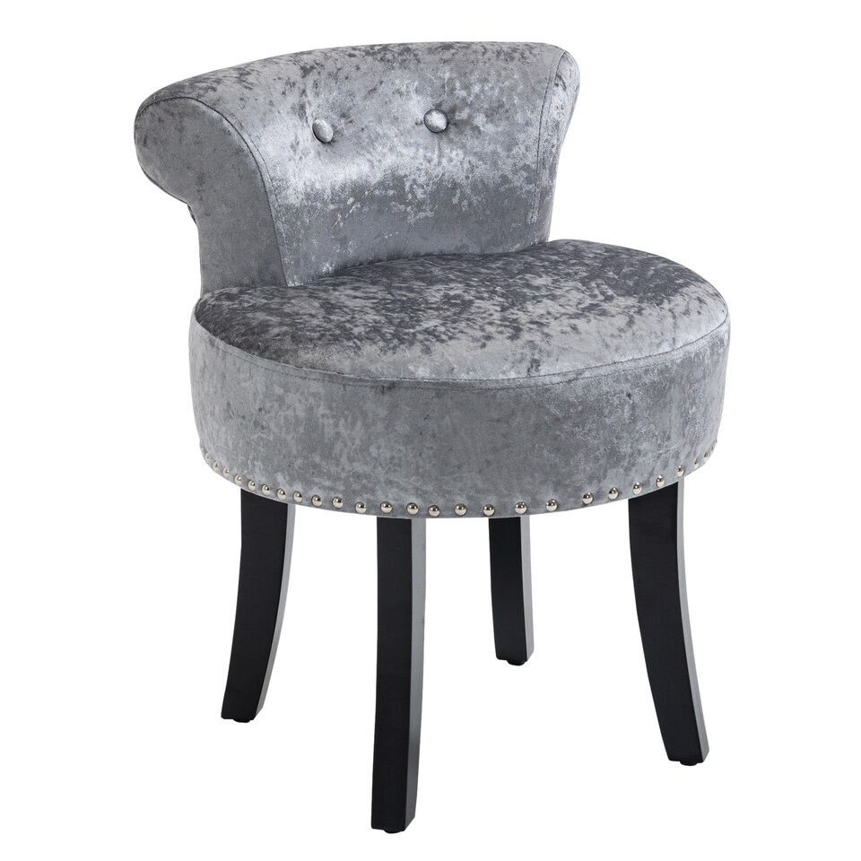 image 1 of HOMCOM Dressing Table Stool with Rubber Wood Legs, Ice Velvet Vanity Stool for Living Room Bedroom, Grey