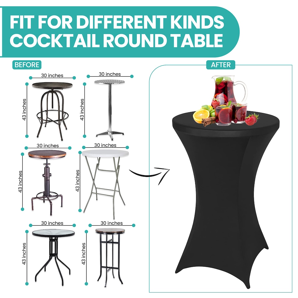 image 1 of 1pc Cocktail Spandex Tablecloth, Table Cover with Leg Pockets - 32" Round