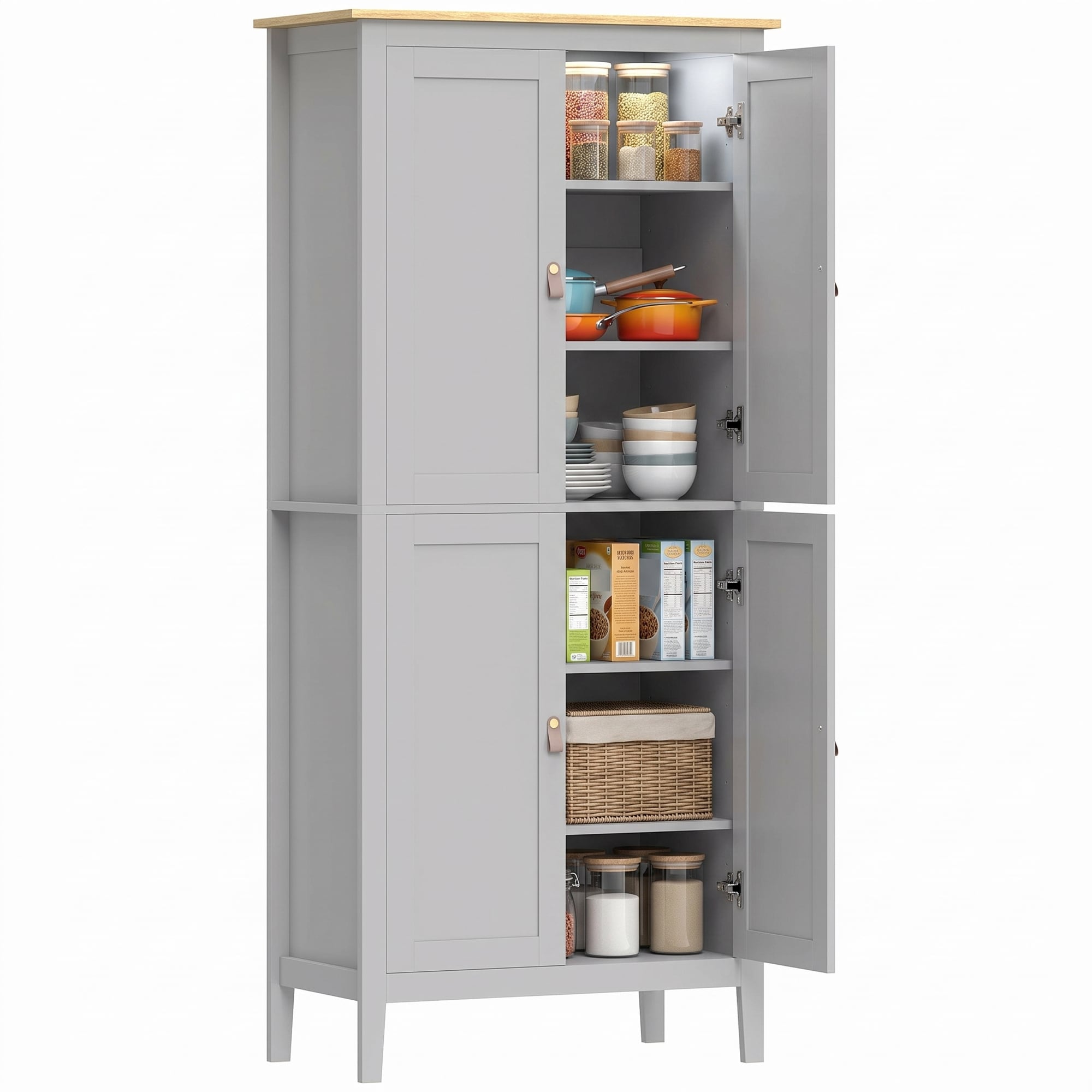 Homcom 176.5 Cm Tall Freestanding Pantry Storage Cabinet With 4 Doors Grey, Grey