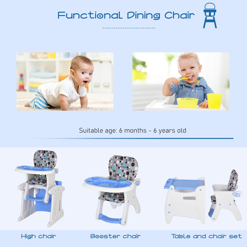 image 1 of HOMCOM 2-in-1 Convertible Baby High Chair Booster Seat w/ Removable Tray Blue