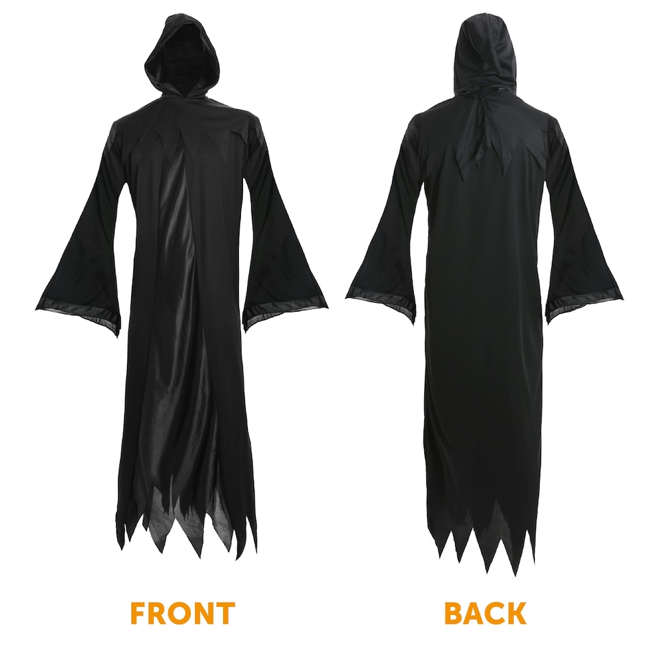 image 1 of Grim Reaper Costume - Long Cape with Hood Black | S