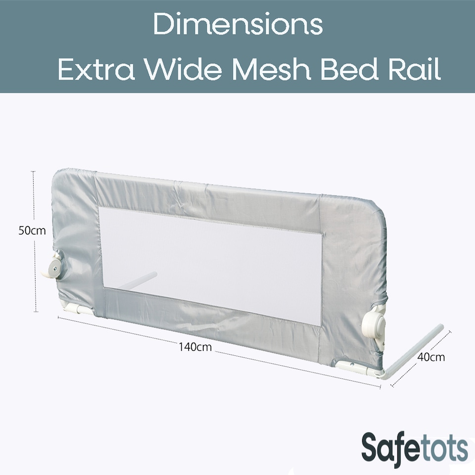 image 1 of Safetots Deluxe Soft Touch Denim Extra Wide Bed Rail, Grey 140cm Wide x 50cm Tall, Toddler Bed Guard For Safety