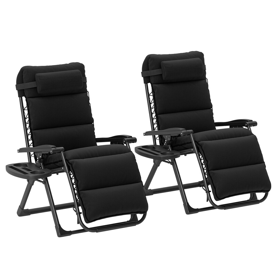 image 1 of Outsunny 2 Pieces Zero Gravity Chairs, Reclining Folding Sun Lounger, Black