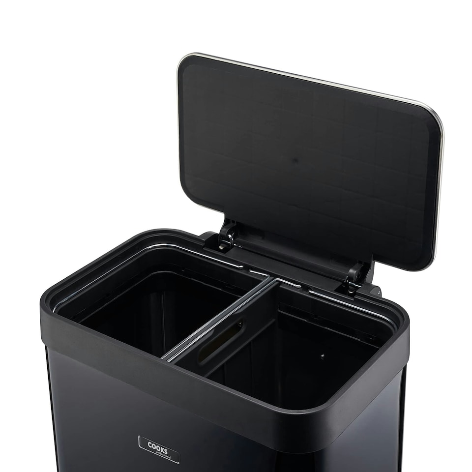 image 1 of Cooks Professional X-Large Pedal Bin 65L - Stainless Steel Handsfree Kitchen Recycling Waste Dustbin - Matt Black Black