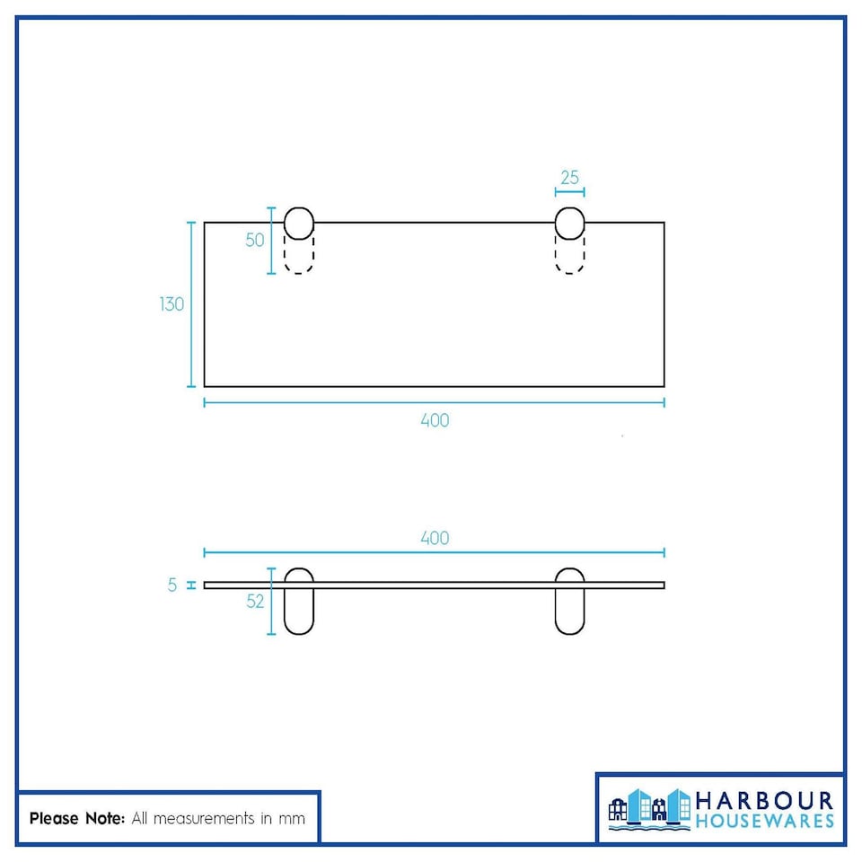 image 1 of Harbour Housewares Floating Glass Bathroom Shelves - 40cm - Clear/Gold - Pack of 6 | Clear | Clear/Gold