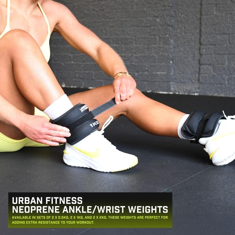 image 1 of Urban Fitness Neoprene Ankle Wrist Weights, Pair Of 2, Adjustable, Comfort Fit, Strength Training, Cardio, Rehabilitation, 2 X 0.5kg