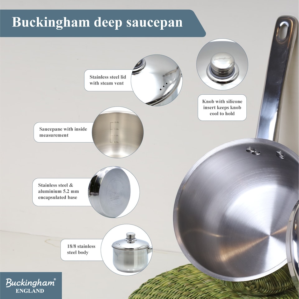 image 1 of Buckingham Stainless Steel Deep Saucepan 18 cm , 2.8 Litre | Silver