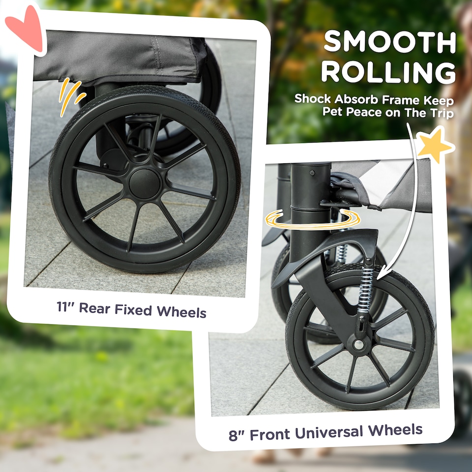 image 1 of PawHut Foldable Pet Stroller with 4 Big Wheels for Medium Dogs, Dark Grey