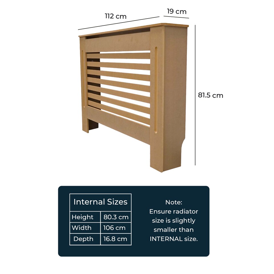 image 1 of JSH Radiator Cover Unpainted Horizontal Slat Wood MDF - Medium - 112cm (W) x 81.5cm (H) x 19cm (D) | Brown