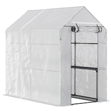 Outsunny Walk in Greenhouse wShelves Steeple Grow House White