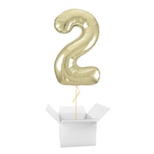 Soft Gold Number 2 Helium Foil Giant Balloon - Inflated Balloon in a Box