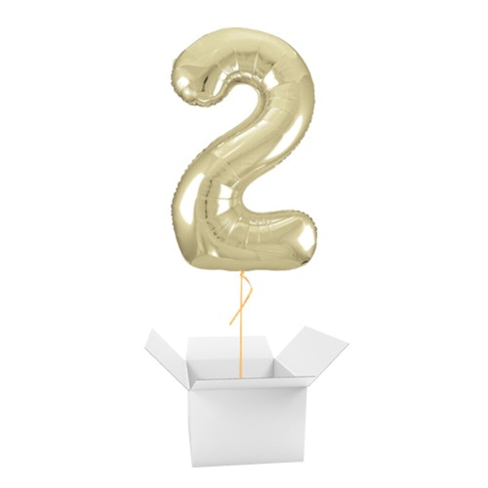 Soft Gold Number 2 Helium Foil Giant Balloon - Inflated Balloon in a Box