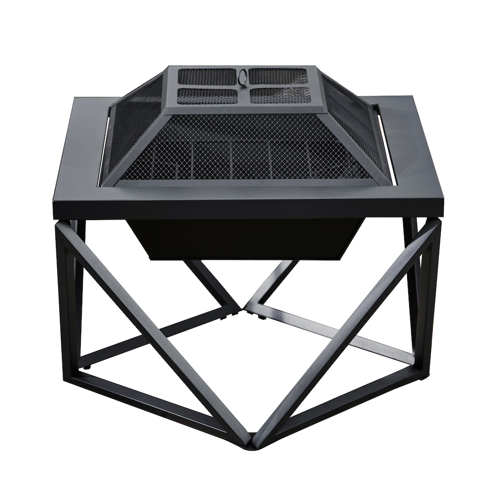 image 1 of Teamson 60cm Wood Burning Fire Pit with Spark Screen & Fire Poker