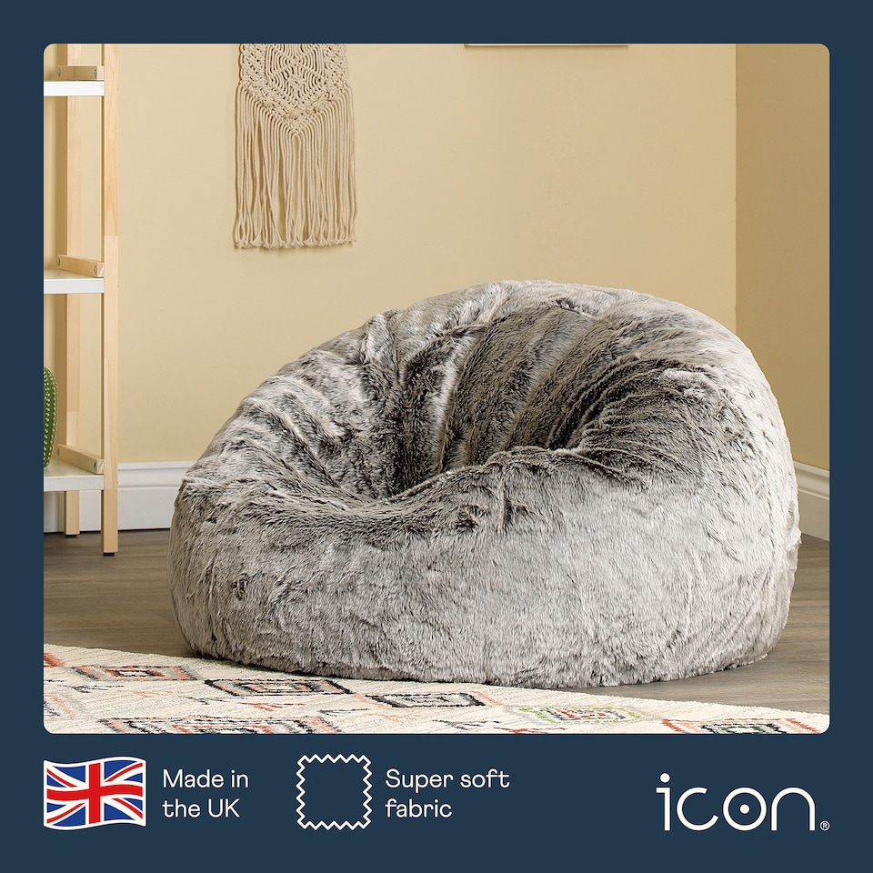 image 1 of Fluffy Giant Bean Bag Chair Adult - Grey with Bean Bag Filling | Grey | Arctic Wolf Grey | 1