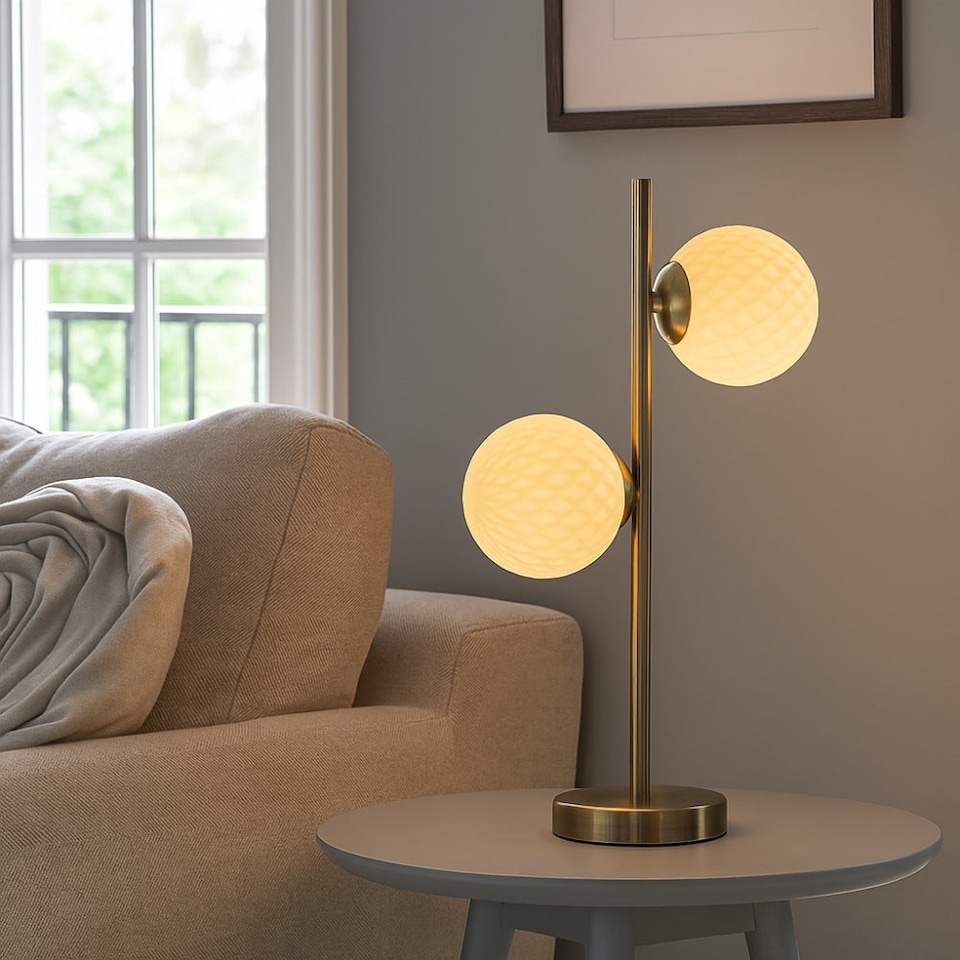 image 1 of Pagazzi Lior 2 Light Antique Brass & Glass Table Lamp