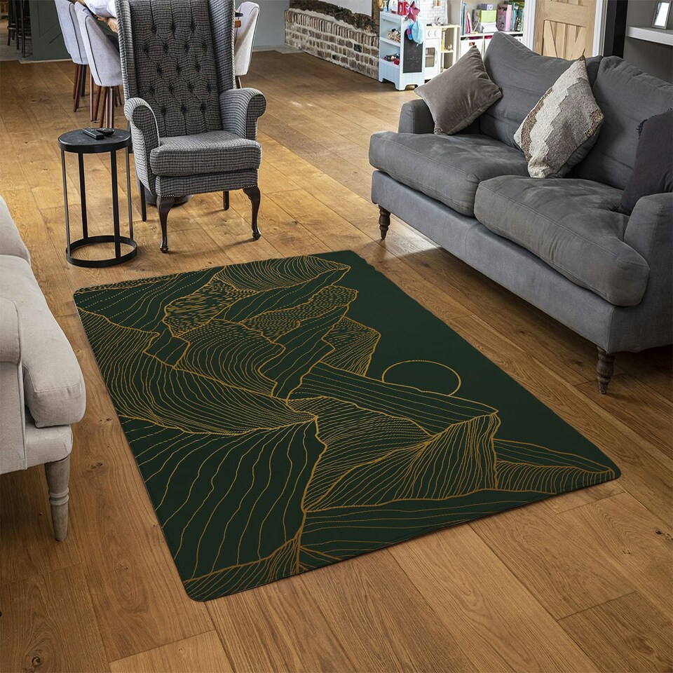 image 1 of Golden mountain line art (Rug) Black | L