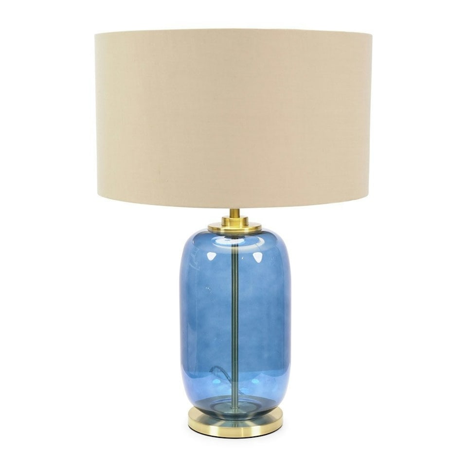 image 1 of ValueLights Leigh Navy Blue and Gold Table Lamp Beige Gold Shade & Bulb | Cream