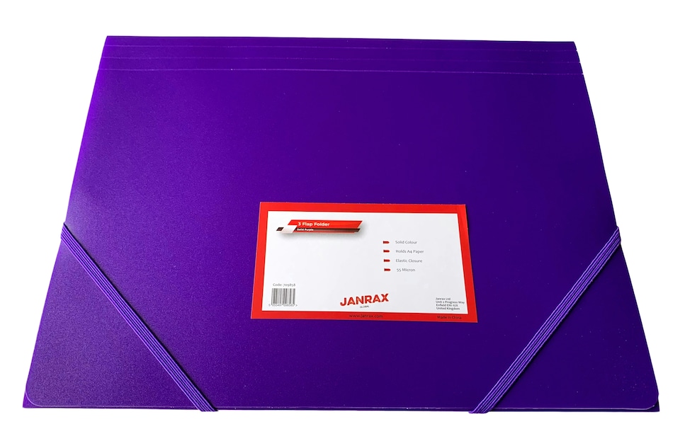 image 1 of Janrax A4 Purple 3 Flap Folder with Elasticated Closure