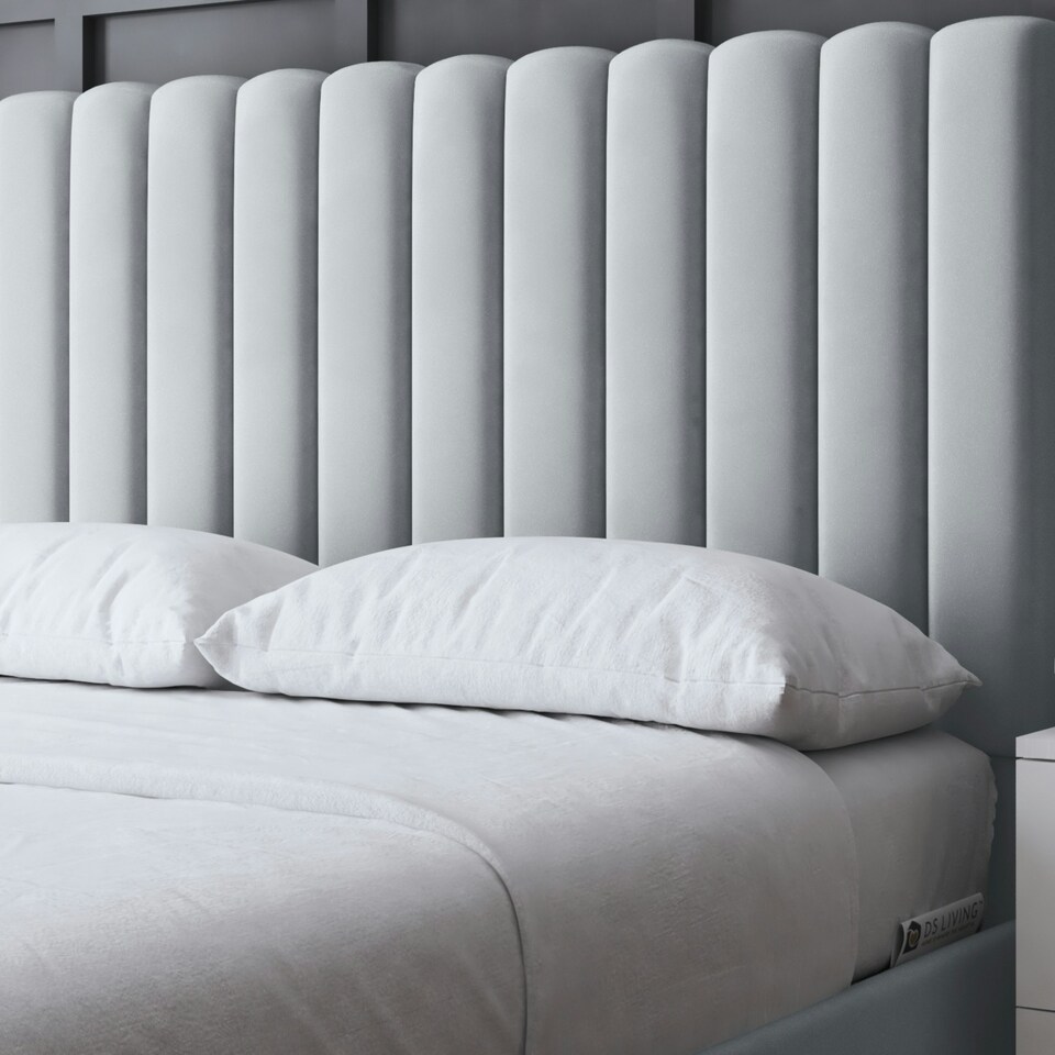 image 1 of Evangeline Divan Bed with Upholstered Headboard - Silver - Single / 3ft