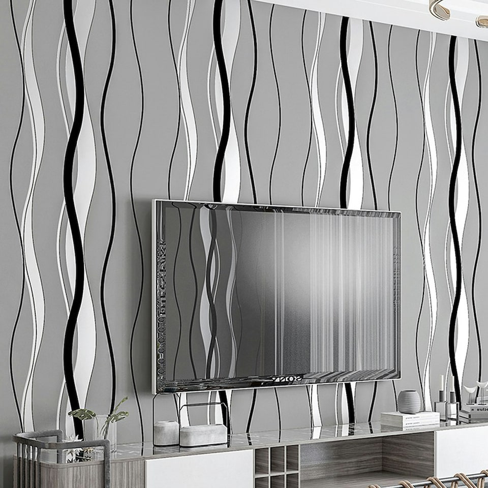 image 1 of Living and Home Curve Striped Non-Woven Wallpaper - 950*53cm | Multi