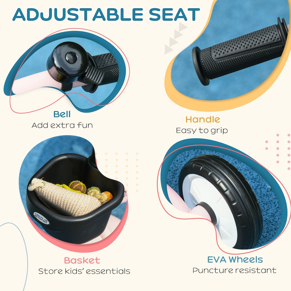 image 1 of AIYAPLAY Baby Trike, Toddler Tricycle with Adjustable Seat, Basket, Bell, Kids Tricycle for 2-5 Years Old, Pink