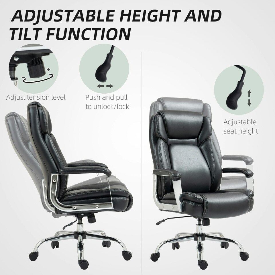 image 1 of HOMCOM Faux Leather Desk Chair with Adjustable Height, 227kg 500LBS, Black 