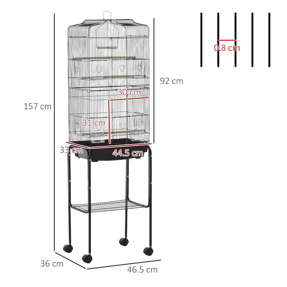 image 1 of PawHut Bird Cage for Budgie Finch Canary Parakeet W/ Stand Sliding Tray Black