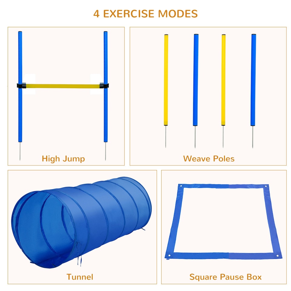image 1 of PawHut Pet Agility Training Equipment Dog Play Run Jump (Poles + Hurdle + Tunnel