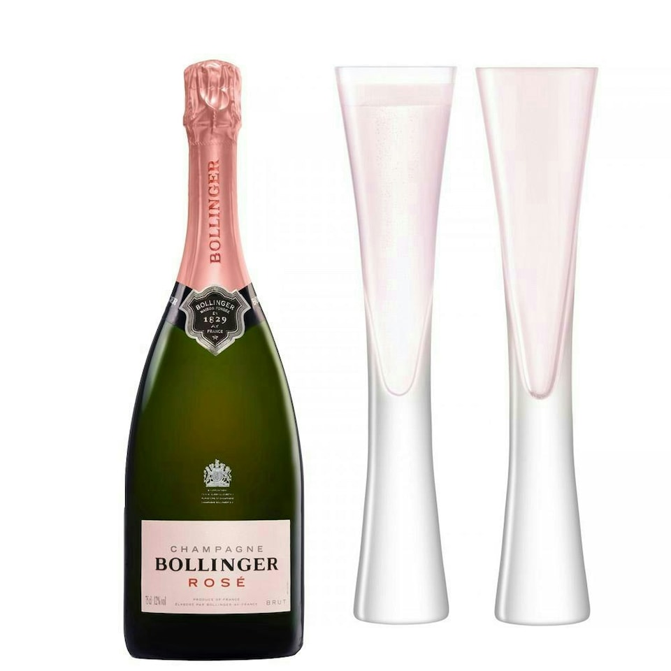 Bollinger Rose Champagne 75cl with LSA Moya Blush Flutes