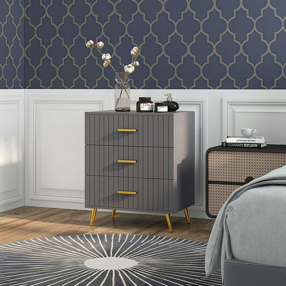 image 1 of HOMCOM Bedroom Chest of Drawers, 3-Drawer Dresser with Aluminium Legs