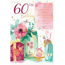 Words 'n' Wishes Moments in Time Female 60th Birthday Card from Artistic Flowers and Presents, Gold Foil Finish