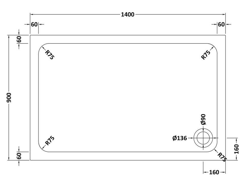 image 1 of Balterley Rectangular Stone Anti-Slip Shower Tray with Corner Waste Position - Balterley | White | White